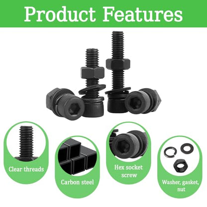 1140PCS M3 Screws Assortment Kit, M3x5/6/8/10/12/14/20/25 mm Hex Socket Head Bolts, Nuts & Washers Assorted Set - 12.9 Alloy Steel Black Zinc Plated M3 Screw for 3D Printer,DIY - size: M3 x 5/6/8/10/12/14/20/25-1140Pcs