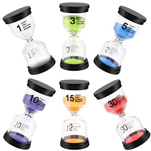 Sand Timer, Sand Timers Colorful 1/3/5/10/15/30 Minutes Sandglass Timer with Protective Cover for Classroom Home Office Cooking (Pack of 6) Multicolor - color: Silicone Cover+ Borosilicate Glass Body, size: 1/3/5/10/15/30 Mins