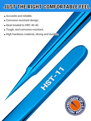 Precision Tweezers, Stainless Steel Fine-Pointed Tweezers for Electronics, Crafts, Soldering, PCB Rework, Repair, Laboratory Work, and Jewelry-Making Tweezers #HST-11