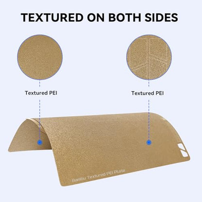 Bamboo Original Double Sided Textured PEI Build Plate Flexible Removal Spring Steel Sheet 257x257mm for Bambu Lab X1C / X1 / X1E / P1P / P1S /P2S/ A1 3D Printer - style: Dual-Sided Textured PEI