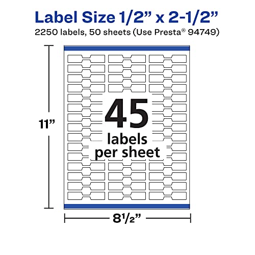 Avery® Matte White Removable Barbell Labels, Sure Feed® Technology, 0.5" x 2.5", 2,250 Removable Labels, Laser/Inkjet Printable - style: 2,250 labels