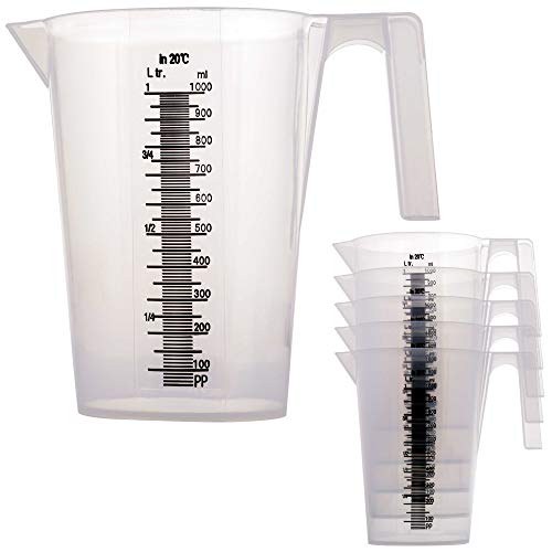 TCP Global 1 Liter (1000ml) Plastic Graduated Measuring and Mixing Pitcher - size: 1000ml