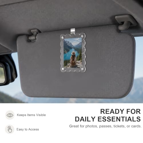 2 PCS Scalloped Car Photo Holder, 3.5" x 2.4" Acrylic Auto Sun Visor Picture Frame with Clip, Magnetic Personalized Sunvisor Photo Clip Picture Display Holder for Most Vehicles - color: Scalloped