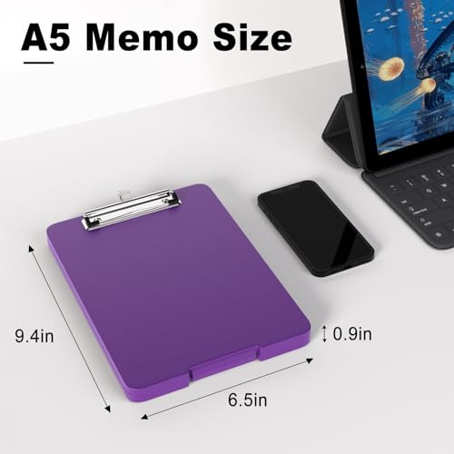 Hongri A5 Clipboard with Storage, Metal Retractable Pen Holder, Dark Purple - color: Dark Purple