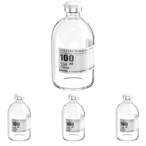 4pcs 100ml Sterile Empty Vial with Plastic Aluminum Caps，Penicillin Bottle 20mm Crimp Top Sterile Transparent Borosilicate Lab Sample Vial (Transparent) - size: 100ml 4pcs