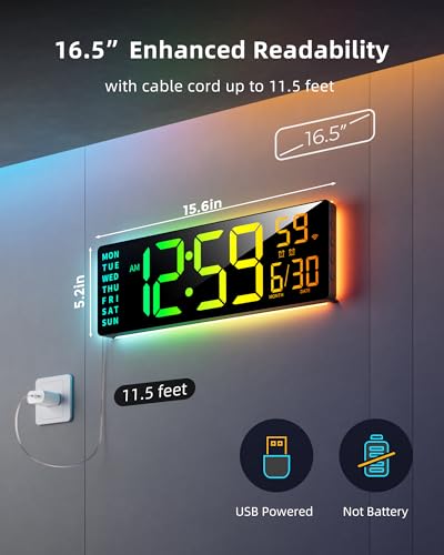 EASYERA Smart Digital Wall Clock App Control, 16.5” Large RGB Clock