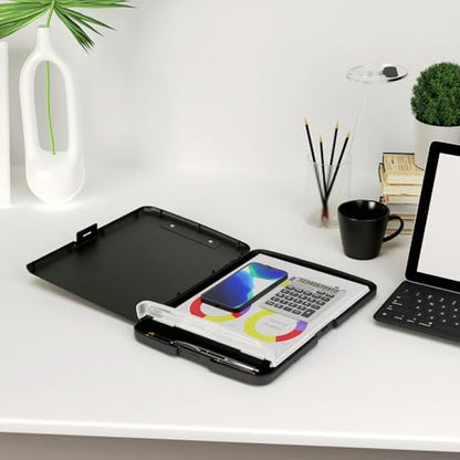 Piasoenc Clipboard with Storage, 8.5 x 11 Clip Board with Pen Holder, Black - color: Black