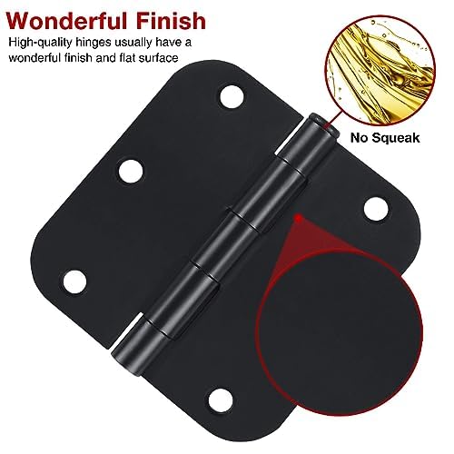 TDCHINGES 3 1/2" Matte Black Door Hinges 3.5 Inch Rounded Flat 12 Pack - color: Matte Black, size: 12 Pack-no squeak
