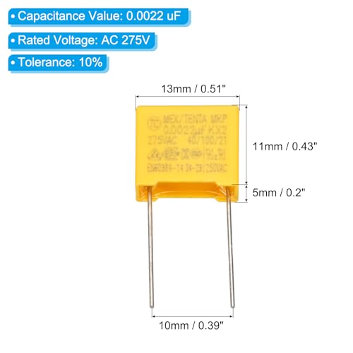 PATIKIL Safety Capacitors 12Pack 0.0022uF AC 275V 10mm Pin Pitch 13x11x5mm - size: 10mm Pin Pitch, style: 0.0022uF