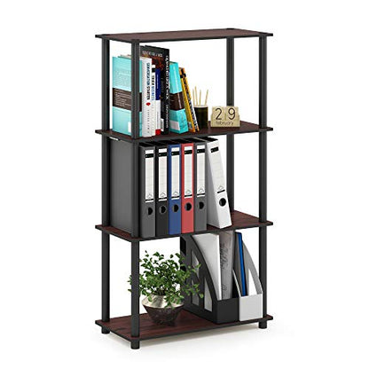 Furinno Turn-N-Tube Toolless 4-Tier Storage Shelves, Dark Cherry - color: Dark Cherry/Black, size: 4-Tier Round Tube