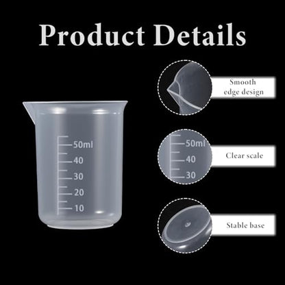 6 Pcs Plastic Graduated Beaker, 50 Ml Measuring Cups Portable Graduated Beaker Small Milliliter Measuring Cup Transparent Beakers for Kitchen Lab Cooking Science Experiment Liquid Measure