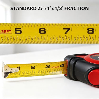 Lichamp Auto-Lock Tape Measure 4 Pack 25ft EasyRead Retractable 1/8in