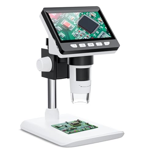 4.3" Digital Microscope for Adults, USB Coin Magnifier with 8 Adjustable Lights, 1000X Magnifying Glass, 1080P Resolution,Save Photos & Videos,Compatible with Windows/MacOS, White - color: White