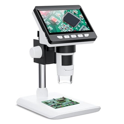 4.3" Digital Microscope for Adults, USB Coin Magnifier with 8 Adjustable Lights, 1000X Magnifying Glass, 1080P Resolution,Save Photos & Videos,Compatible with Windows/MacOS, White - color: White