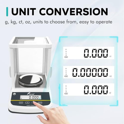 LAB FISH Dual Display Analytical Balance 200g x 1mg Scale High Precision 0.001g Accuracy Lab Scale External Calibration for Laboratory Pharmacy Jewelry - size: 200