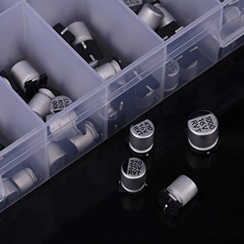 400 Pcs 24V 1uF to 1000uF SMD Capacitors Kit, 24 Different Aluminum Assortment, Bypass Electrolytic Capacitors Assortment Kit Low Frequency for a Wide Range of Electronic Applications