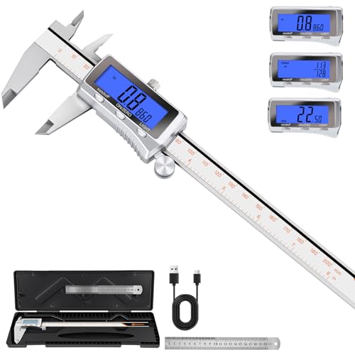 HARDELL Digital Caliper 8 Inch, Rechargeable All Metal W/Backlight Screen - size: 8 Inch