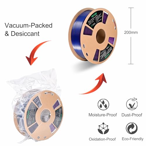 OVV3D PLA Filament 1.75mm Tri-Colors, 3D Printer Filament Silk PLA Filament, Rainbow PLA Filament with Silk PLA Black Blue and Purple, 3D Printing Filament +/-0.02mm, 1kg/2.2lbs - color: Tri-color Black Blue Purple