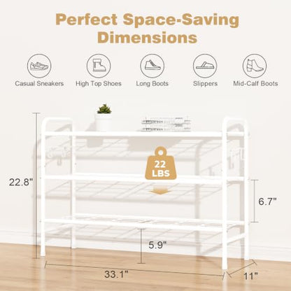 VILICK Metal Shoe Rack for Closet 33" Wide Shoe Organizer for Entryway - color: White