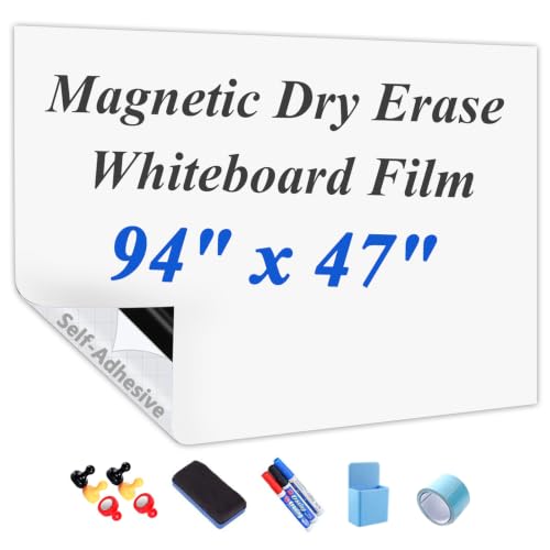 JUMUBOARD Self-Adhesive Magnetic Dry Erase Whiteboard Sticker, 94" x 47" - size: 94"W x 47"H