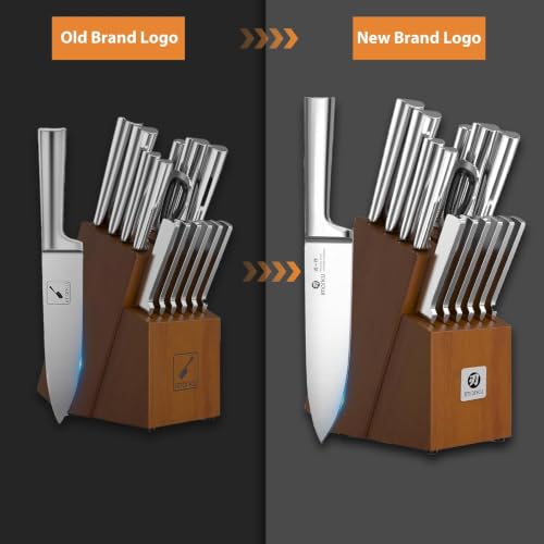 imarku 15-Piece Knife Block Set Built-in Sharpener, Santoku for kitchen - color: Chestnut Brown