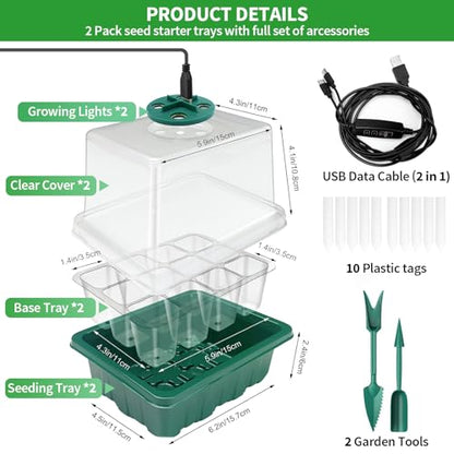 Seed Starter Trays with Grow Light Kit, 4 Pack Plant Greenhouse Propagator - size: 4-Pack (Green)