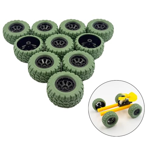 10PCS Toy Wheel Model Car Rubber Tire Wheel with 5PCS Shaft Round Rod Axles for RC Car Truck Robot DIY Model Building Parts (2x36mm Green) - style: 2x36mm Green