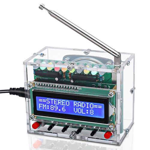 FM Radio Kit, ICSTATION Soldering Projects Radio with LED Flashing Lights DIY Radio Kit LCD1602 Display FM 87-108MHz Soldering Practice Kit for Back to School Solder Education Creative Present