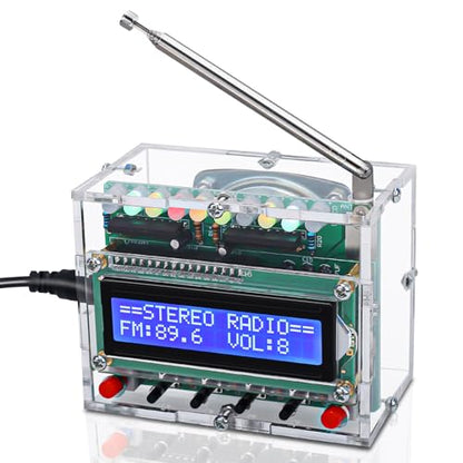 FM Radio Kit, ICSTATION Soldering Projects Radio with LED Flashing Lights DIY Radio Kit LCD1602 Display FM 87-108MHz Soldering Practice Kit for Back to School Solder Education Creative Present