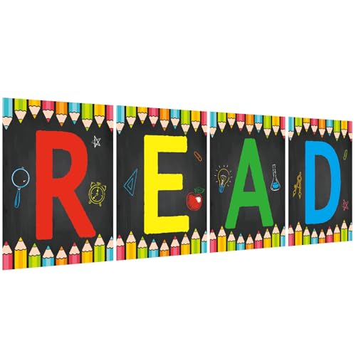 COCHIE Reading Posters for Classroom Decorations, Library Reading Corner Decor, Read Signs Poster Bulletin Board Set of 4, Pre-k Preschool Kindergarten Classroom Wall Decoration (Pencil) - color: Pencil