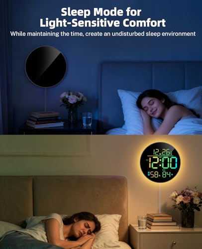 10" Round Digital Wall Clock for Bedroom, 13-Color RGB Model Large LED Display Electric Clocks with Remote for Classroom Home Office Living Room Garage Gym (Adapter Included) - color: Rgb