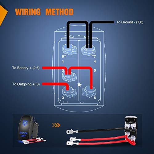 Nilight 90002B Interior Light Rocker Switch LED Light Bar 5Pin Laser On/Off LED Light 20A/12V 10A/24V Switch Jumper Wires Set for Jeep Boat Trucks - size: INTERIOR LIGHT