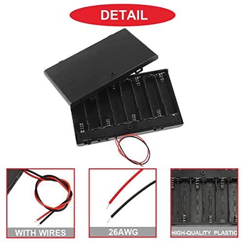 3Pcs 8 AA 12V Thicken Battery Holder Base Box Black Battery Case Holder with ON/Off Switch,Wire,Cover and Mounting Screws,for DIY and dc Equipment - color: G. 8AA Battery Case Holder withSwitch