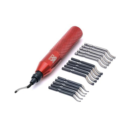 AFA Tooling Deburring Tool, 16 HSS Blades, Red CNC Anodized Aluminum Handle - size: Tool + 15blades