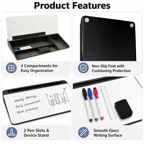 Glass Desktop Whiteboard,Dry Erase Board Buddy Keyboard Stand - color: Black