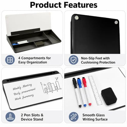 Glass Desktop Whiteboard,Dry Erase Board Buddy Keyboard Stand - color: Black
