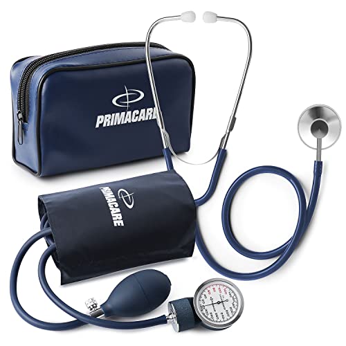 Primacare DS-9197-BL Professional Classic Series Manual Adult Size Blood Pressure Kit, Emergency Bp kit with Stethoscope and Portable Leatherette Case, Nylon Cuff, Blue - color: Blue