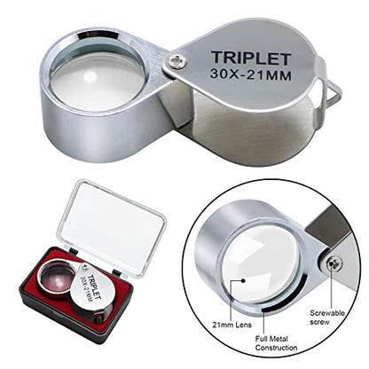30X Jewelers Loupe Magnifier 2 Pcs Foldable Pocket Magnifying Glass - size: 2pcs