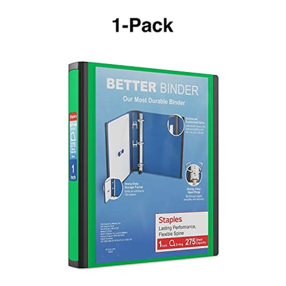 Staples Better View 1-Inch D-Ring Binder, Green, 275 Sheets - color: Green, size: 1-Inch