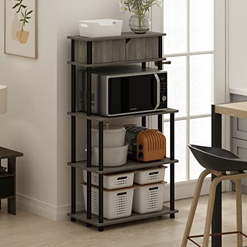 Furinno Turn-N-Tube Toolless Storage Shelf with Top Cabinet, French Oak Grey/Black - color: French Oak Grey/Black, size: 3-Tier with Top Cabinet