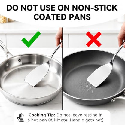 5Pcs Stainless Steel Spatula, 9.8 Inch One-Piece Metal Flat Turner, Sleek Mirror Finish Spatulas for Cast Iron Skillets, Air Fryer, Baking & Flipping - color: 5 pack-Spatula(9.8-Inch)