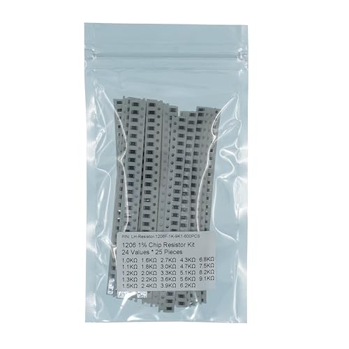 24 Types x 25 Pieces, Total 600 Pieces 1206 1% Chip Resistor Kit 1.0K 1.1K 1.2K 1.3K 1.5K 1.6K 1.8K 2.0K 2.2K 2.4K 2.7K 3.0K 3.3K 3.6K 3.9K 4.3K 4.7K 5.1K 5.6K 6.2K 6.8K 7.5K 8.2K 9.1K Ohm