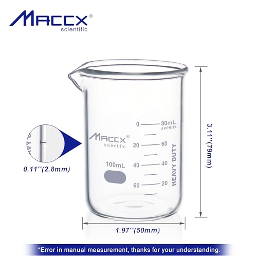 3.4oz(100ml) Sturdy Glass Beaker, Heavy-Duty Lab Beaker Set, 3.3 Borosilicate Griffin Low Form with Printed Graduation, Pack of 12, BKL100-012 - style: Vol.100ml, Pack of 12