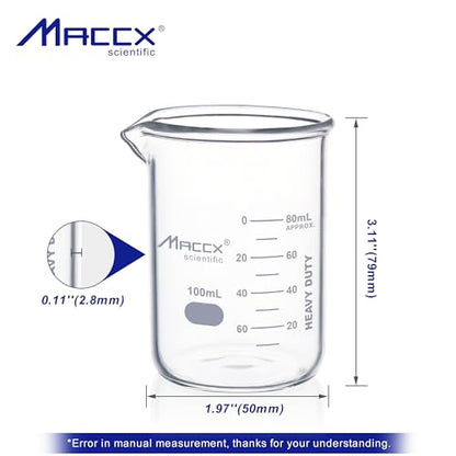 3.4oz(100ml) Sturdy Glass Beaker, Heavy-Duty Lab Beaker Set, 3.3 Borosilicate Griffin Low Form with Printed Graduation, Pack of 12, BKL100-012 - style: Vol.100ml, Pack of 12