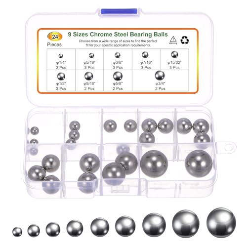 uxcell 24pcs G200 Precision Balls Assortment Kit 3/4" 5/8" 9/16" 1/2" 7/16" 3/8" 5/16" 1/4" 15/32" 304 Stainless Steel Solid Bearing Balls