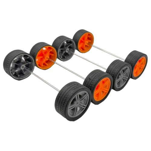 10PCS Toy Car Wheel Model Car Rubber Tire Wheel with 5PCS Round Shaft Axles for for RC Car Truck Robot Boat Helicopter DIY Model Toy Building Part (Silver) - color: Silver