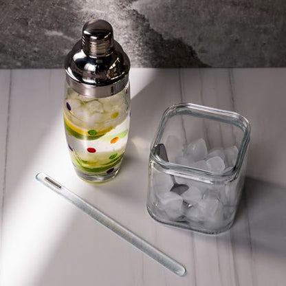 Handmade Iridescent Glass Swizzle Stick – 10.5 Inch Long Cocktail Stirrer & Pitcher Stirring Rod with Platinum Luster Accent - Deluxe Mixology Bar Tool, Canadian Made Luxury Gift