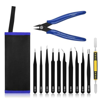 Ainiv Precision Tweezers Set, 11PCS Anti-Static ESD Tweezers Set - color: 12pcs, size: 12pcs