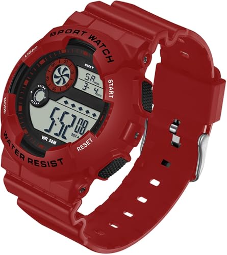 findtime Digital Watch Womens Sport Waterproof White Wrist Watches for Women with Alarm Stopwatch Hourly Chime LED Display 12H/24H Calendar - color: Red