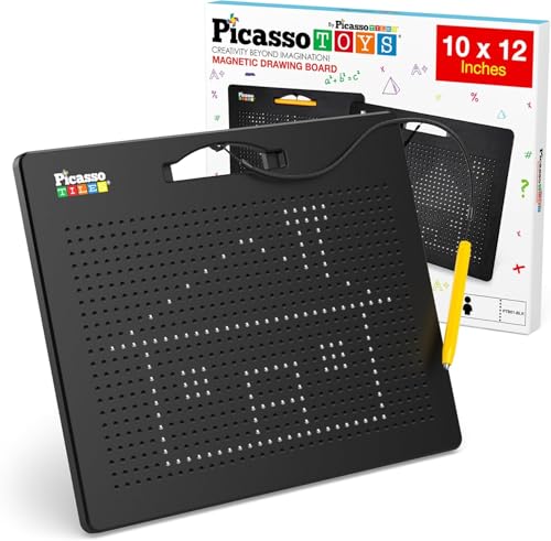PicassoTiles Magnetic Drawing Board 748 Beads Pad Large 12x10 Inch STEM Writing Toy Reusable Erasable Educational Tablet for Toddlers Kids Age 3 Plus Magnet Learning Tool Brain Development PTB01BLK - style: Black